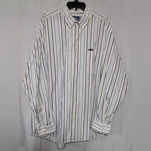 EUC Faconnable White and Blue Vertical Stripe Long Sleeve Button Down Shirt XL
